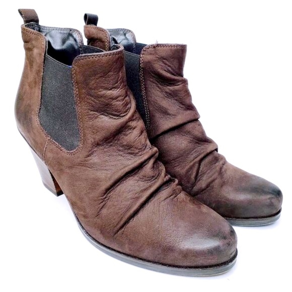 Paul Green Jano Women’s Brown Distressed Burnished Leather Ankle Boots Size 6.5